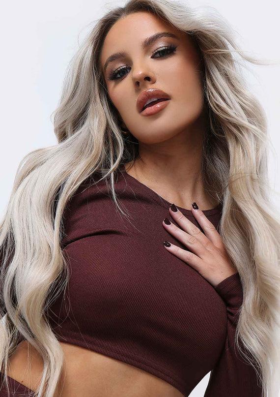 Missyempire Anila Chocolate Long Sleeve Thick Bandage Rib Crop Top