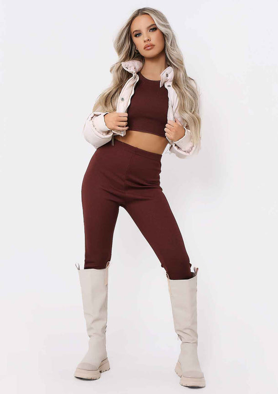 Missyempire Anila Chocolate Long Sleeve Thick Bandage Rib Crop Top