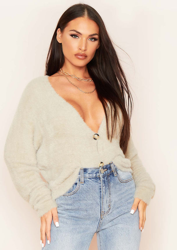 Missyempire Anna Sage Fluffy Thick Knit Oversized Cropped Cardigan