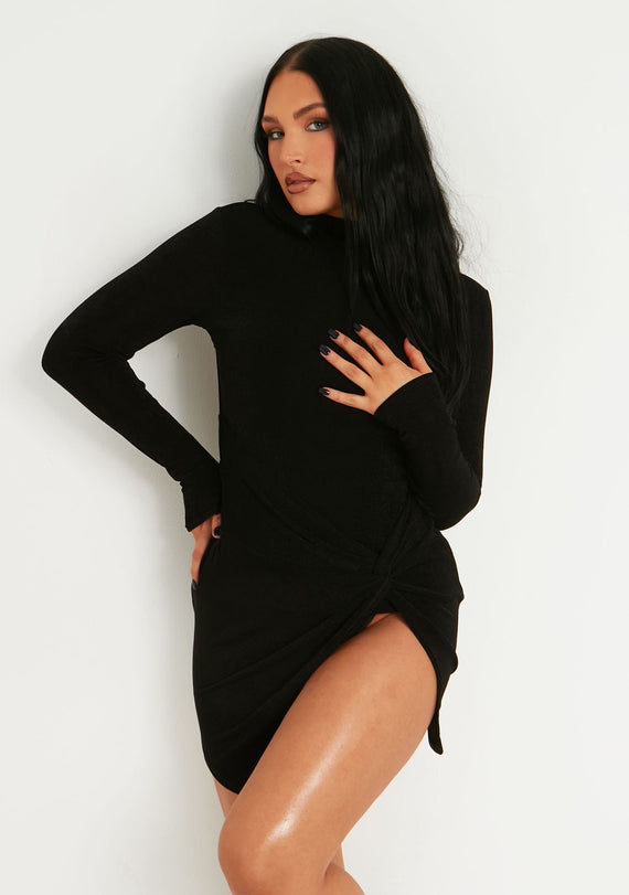 Missyempire Annya Black Extreme Thigh Split Backless Mini Dress