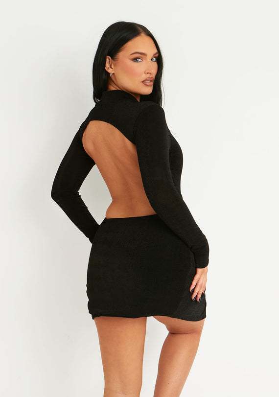 Missyempire Annya Black Extreme Thigh Split Backless Mini Dress