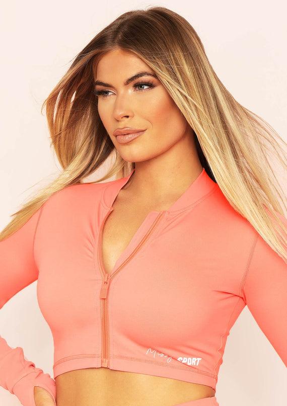 Missyempire Aria Peach Missy Sport Zip Through Cropped Gym Jacket