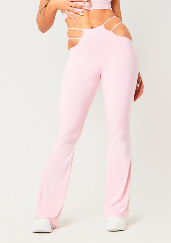 Missyempire Ashleen Pink Double Layer Slinky Cut Out Trousers