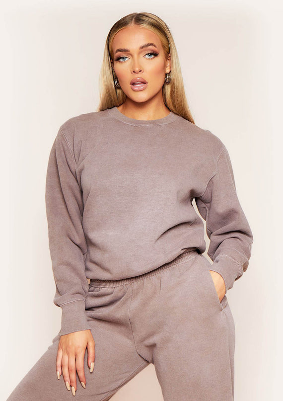 missyempire Ashley Mocha Washed Oversized Sweatshirt