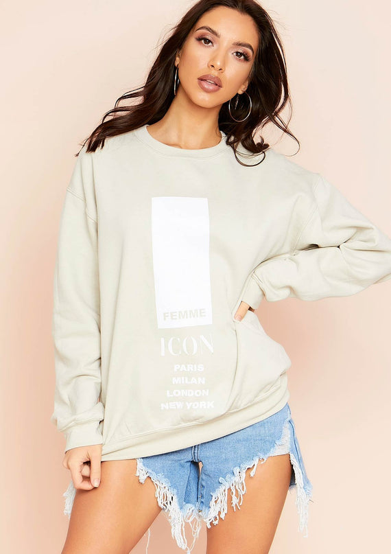 Missyempire Austyn Sand Slogan Femme Icon Oversized Sweatshirt
