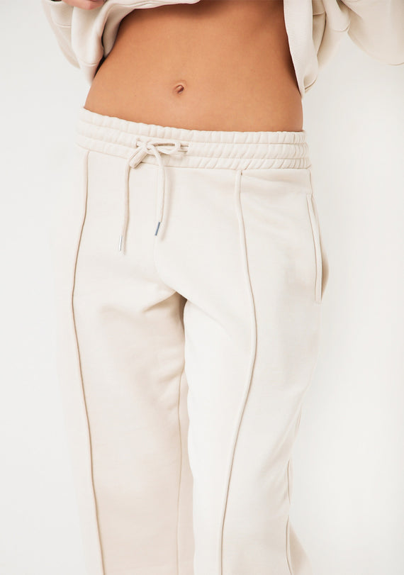 Missyempire Bailey Cream Seam Detail Wide Leg Joggers
