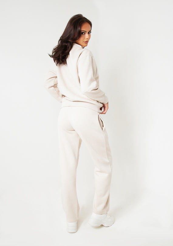 Missyempire Bailey Cream Seam Detail Wide Leg Joggers