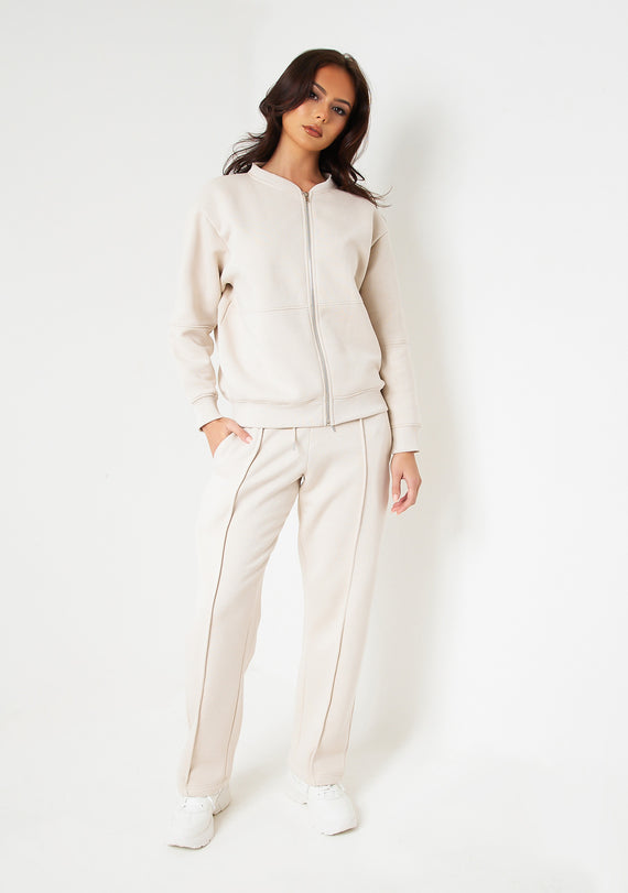 missyempire Bailey Cream Seam Detail Wide Leg Joggers