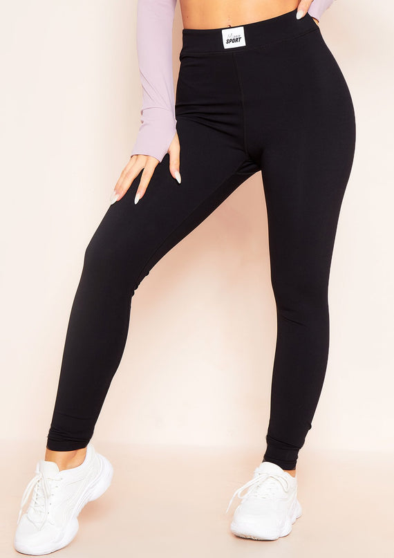 missyempire Bella Black Missy Sport Tab Logo Thick Gym Leggings