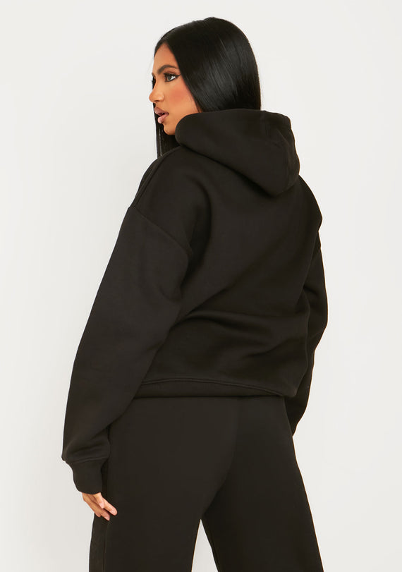 Missyempire Bella Black Ski Paradise Embroidered Oversized Hoodie