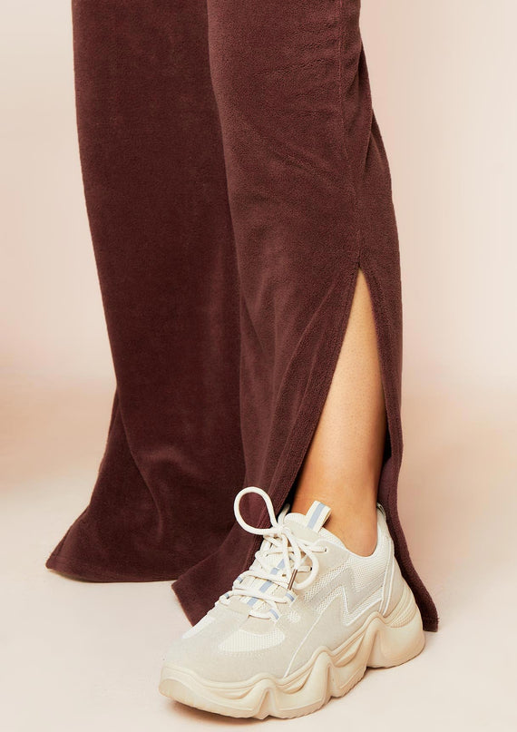 Missyempire Belle Chocolate Velour Split Hem Joggers