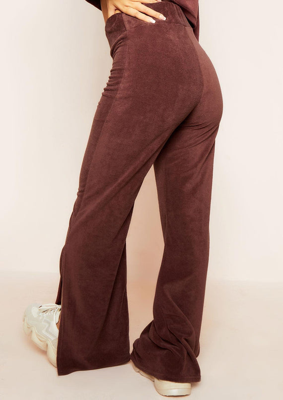 Missyempire Belle Chocolate Velour Split Hem Joggers