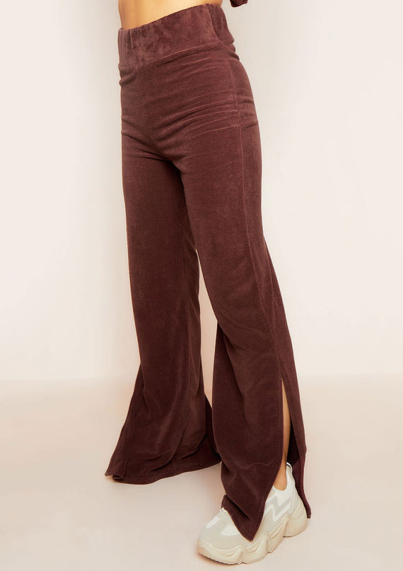 missyempire Belle Chocolate Velour Split Hem Joggers