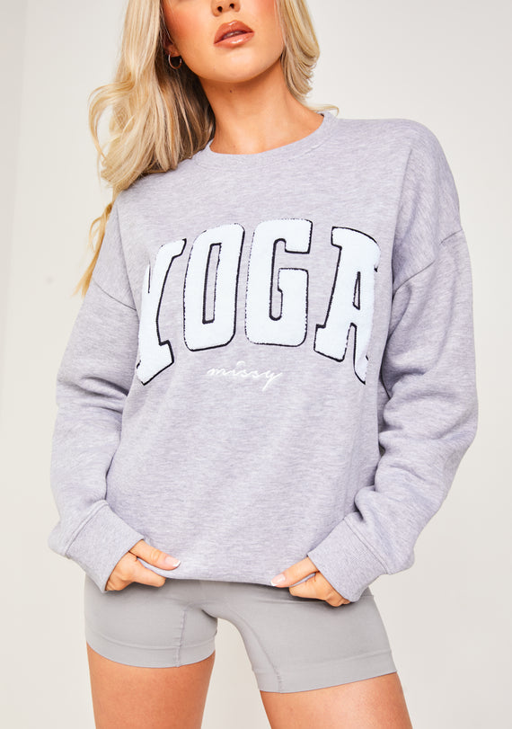 Missyempire Bonnie Light Grey Marl Borg Oversized Yoga Sweatshirt