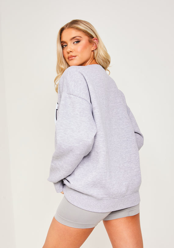 Missyempire Bonnie Light Grey Marl Borg Oversized Yoga Sweatshirt
