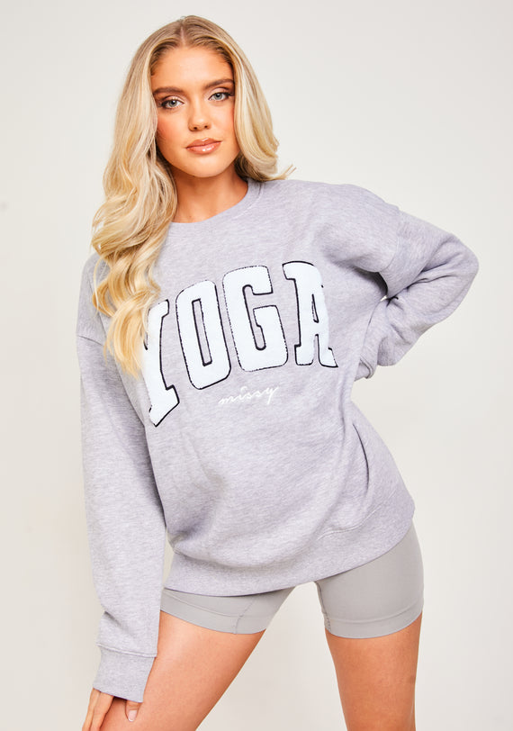 missyempire Bonnie Light Grey Marl Borg Oversized Yoga Sweatshirt