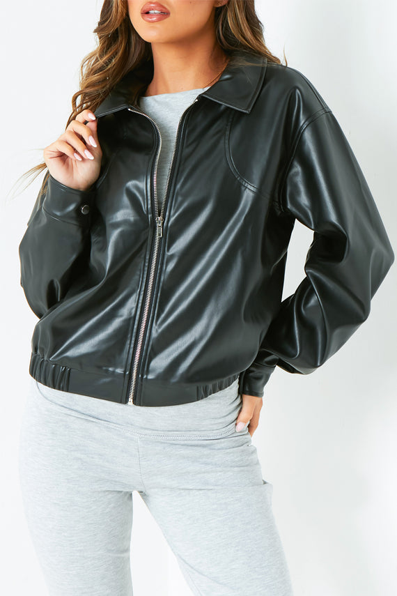 Missyempire Bronte Black Faux Leather Bomber Jacket
