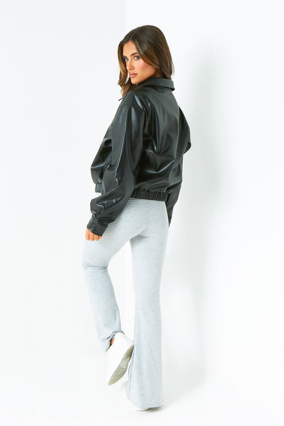 Missyempire Bronte Black Faux Leather Bomber Jacket