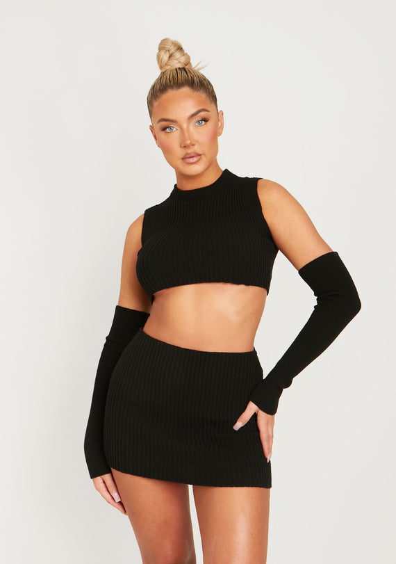 Missyempire Cali Black Knitted Crop Top With Separate Sleeves