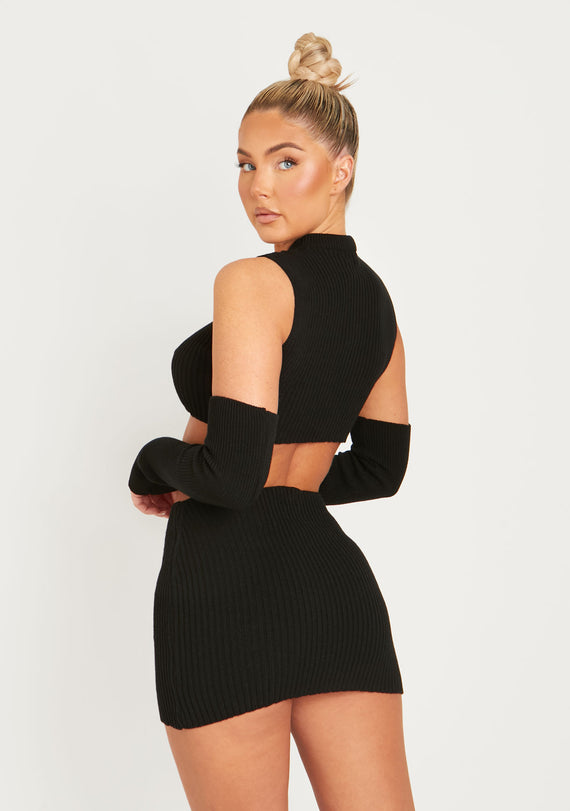 Missyempire Cali Black Knitted Crop Top With Separate Sleeves