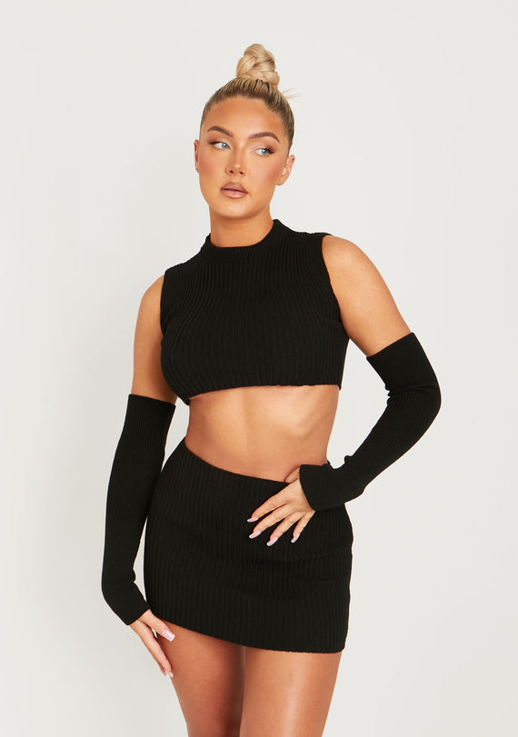 missyempire Cali Black Knitted Crop Top With Separate Sleeves