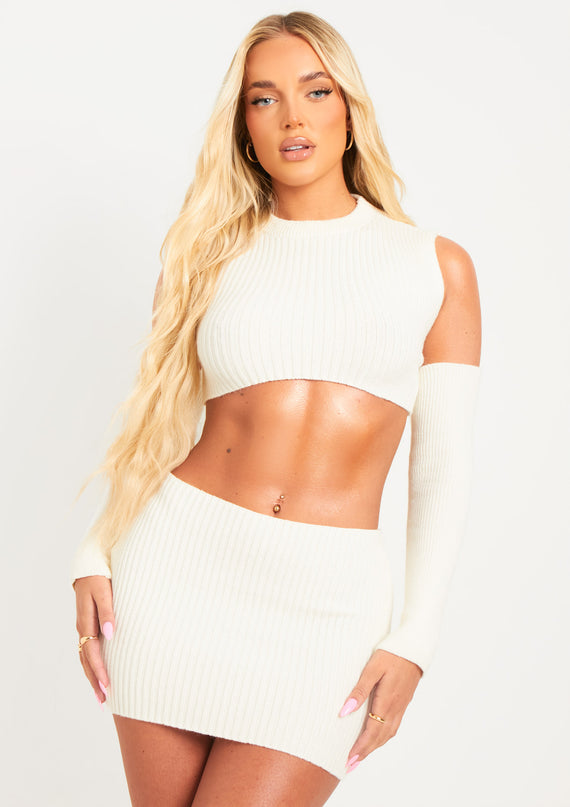 Missyempire Cali Cream Knitted Crop Top With Separate Sleeves