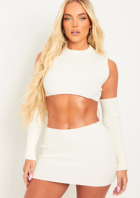 missyempire Cali Cream Knitted Crop Top With Separate Sleeves