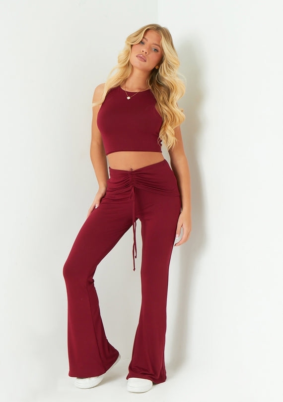 missyempire Carmen Wine Ruched Front Fold Over Trouser