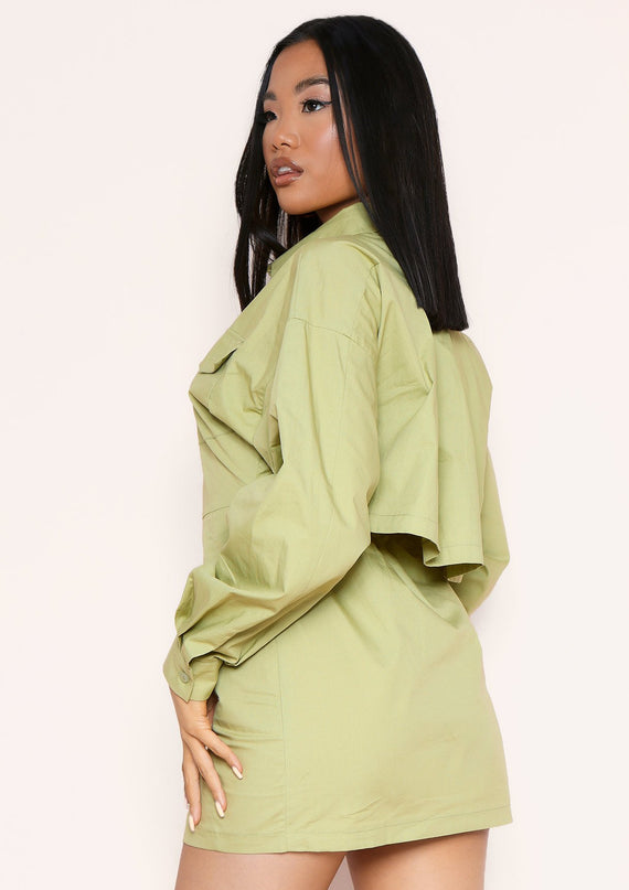 Missyempire Cecilia Sage Green Pocket Front Back Detail Shirt Dress