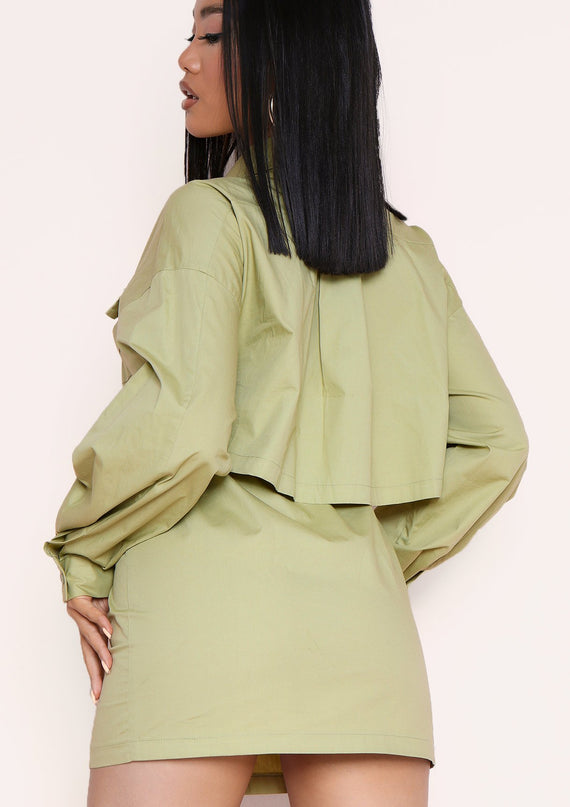 Missyempire Cecilia Sage Green Pocket Front Back Detail Shirt Dress