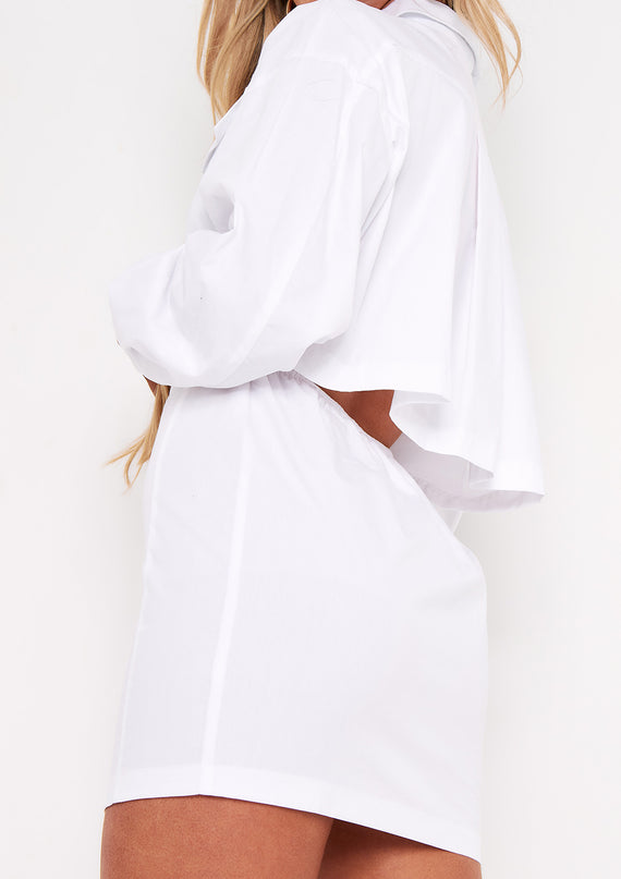 Missyempire Cecilia White Pocket Front Back Detail Shirt Dress