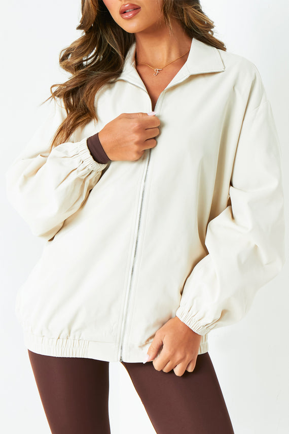 Missyempire Celly Cream Oversized Cotton Bomber Jacket