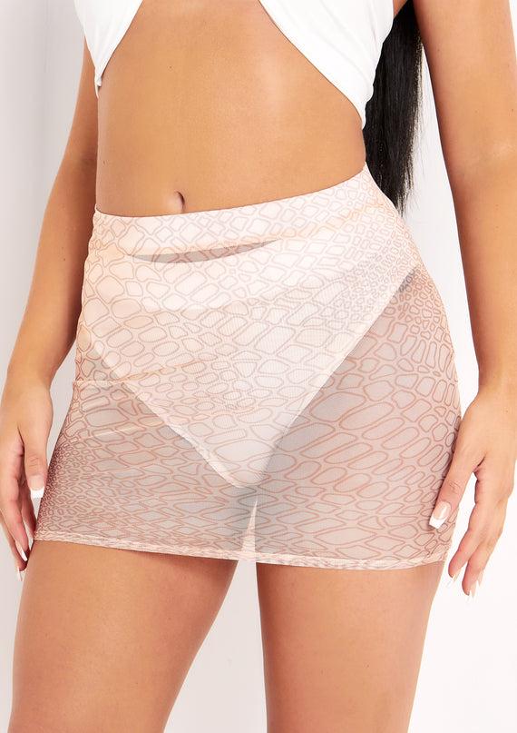 missyempire Charel Stone Croc Print Mesh Mini Skirt