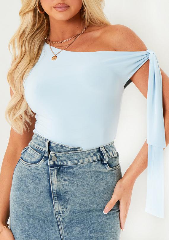 Missyempire Charlotte Blue Tie Shoulder Super Soft Top