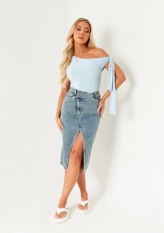 Missyempire Charlotte Blue Tie Shoulder Super Soft Top