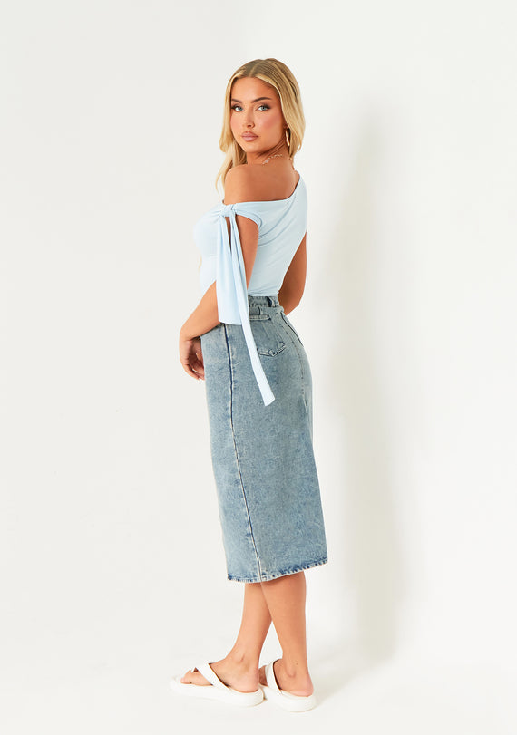 Missyempire Charlotte Blue Tie Shoulder Super Soft Top