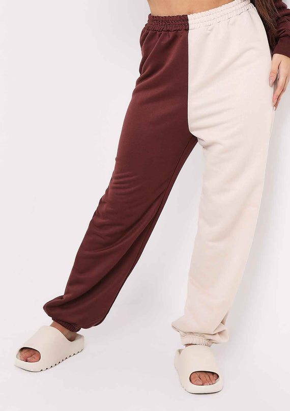 Missyempire Cheryl Chocolate Beige Two Colour Splice Jogger