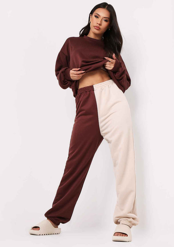 Missyempire Cheryl Chocolate Beige Two Colour Splice Jogger