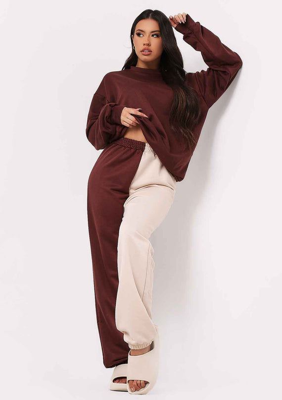 missyempire Cheryl Chocolate Beige Two Colour Splice Jogger