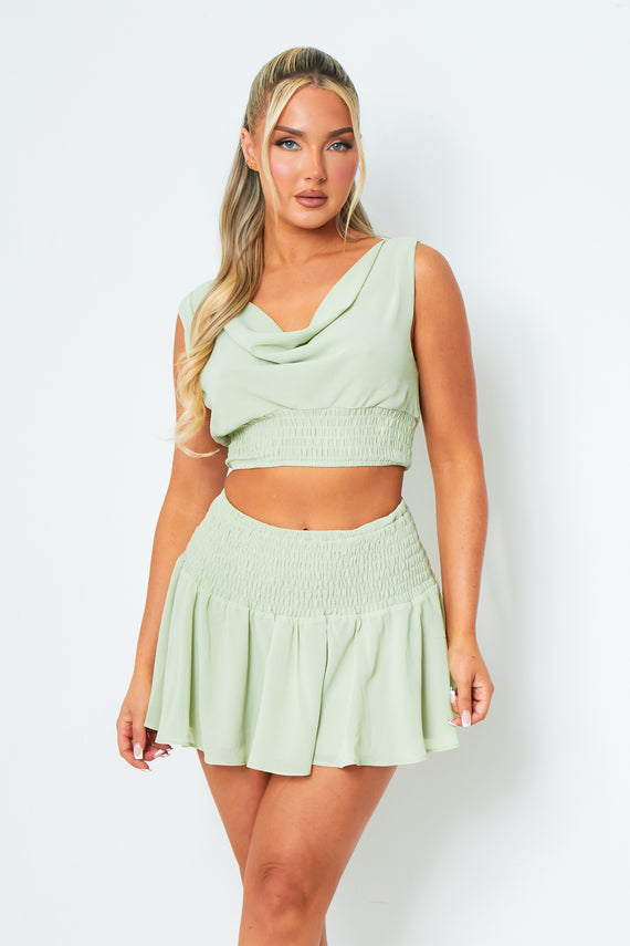 missyempire Ciara Pistachio Cinched Waist Sleeveless Top