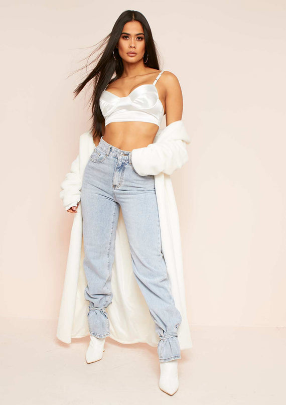 Missyempire Cici Denim Light Wash Tie Hem Straight Leg Jeans