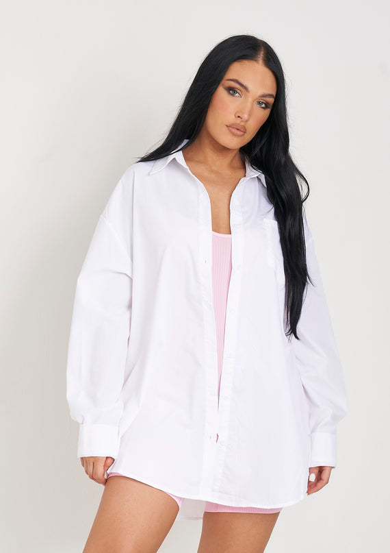 missyempire Clara White Thick Cotton Oversized Shirt