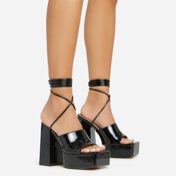 missyempire Clay Lace Up Square Toe Platform Block Heel In Black Patent missyempire Clay Lace Up Square Toe Platform Block Heel In Black Patent