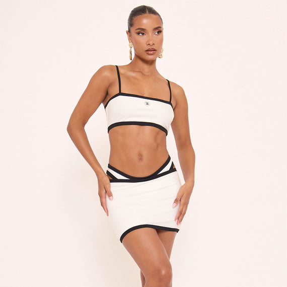 missyempire Contrast Square Neck Logo Detail Thong Bikini And Skirt 3 Piece Set In White