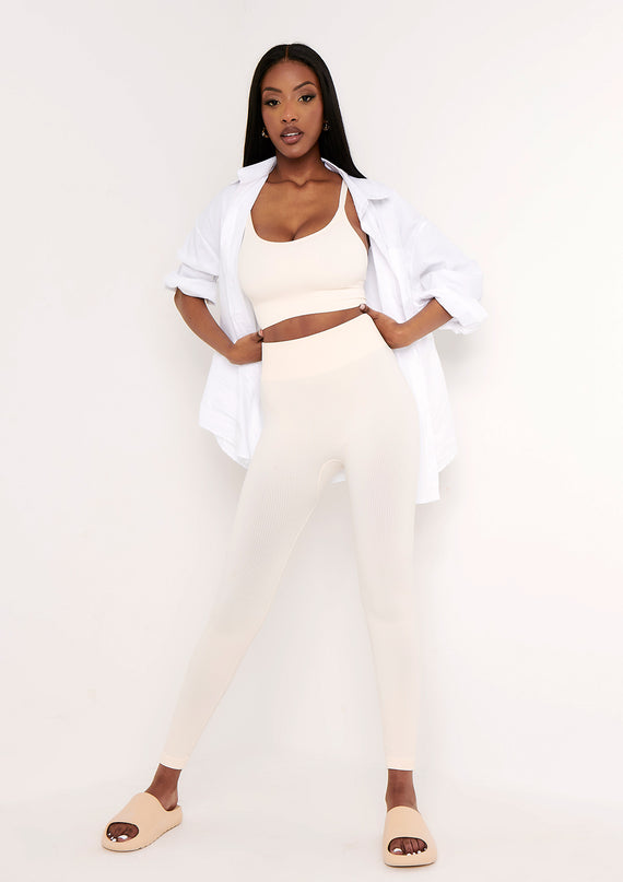 Missyempire Cyndi Cream Seamless Ribbed High Waisted Leggings