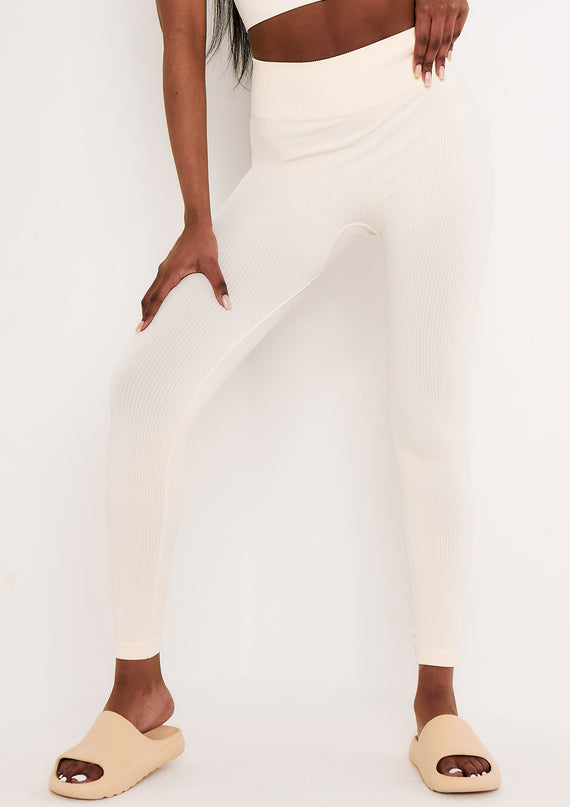 missyempire Cyndi Cream Seamless Ribbed High Waisted Leggings
