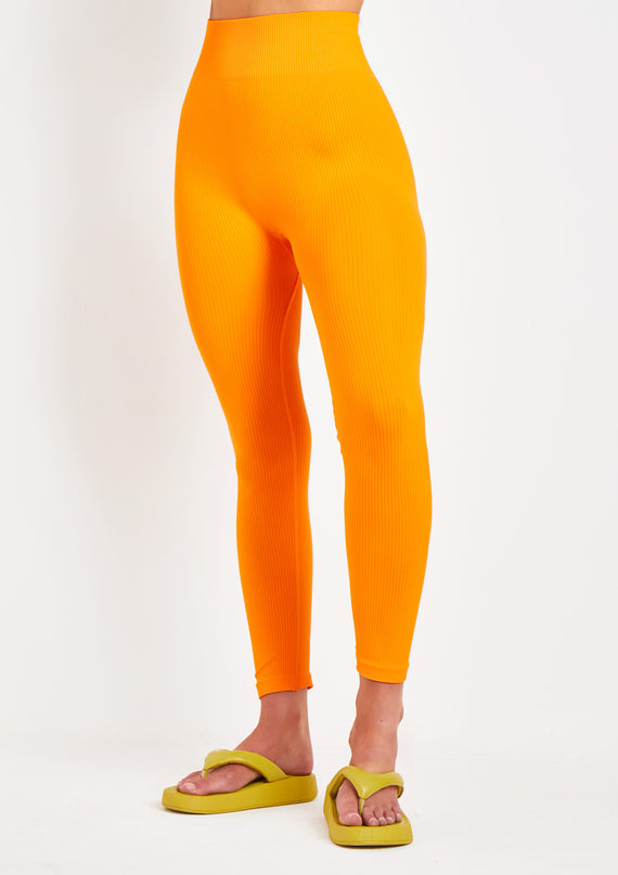 Missyempire Cyndi Orange Seamless Ribbed High Waisted Leggings