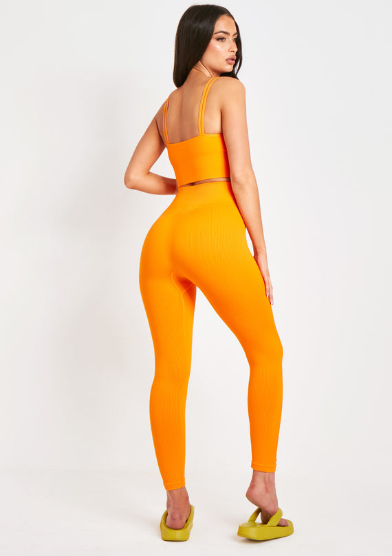 Missyempire Cyndi Orange Seamless Ribbed High Waisted Leggings