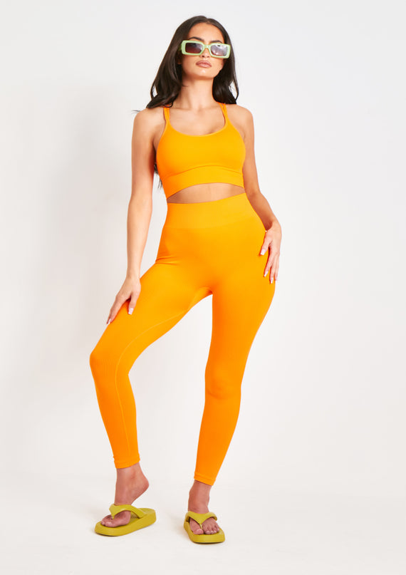 Missyempire Cyndi Orange Seamless Ribbed High Waisted Leggings