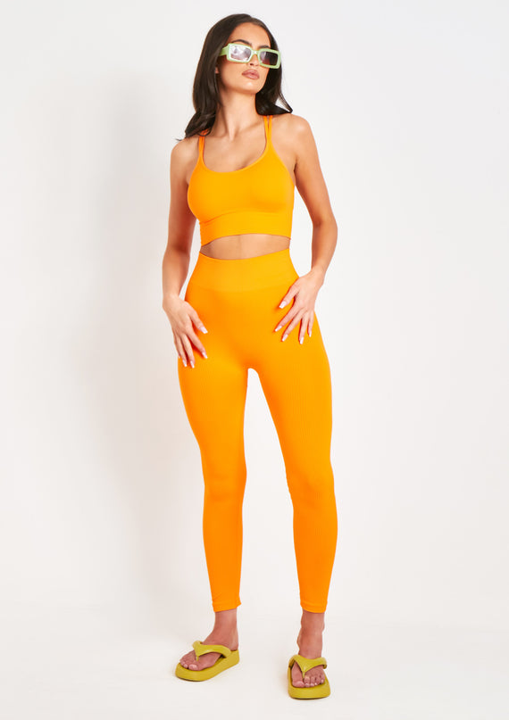missyempire Cyndi Orange Seamless Ribbed High Waisted Leggings